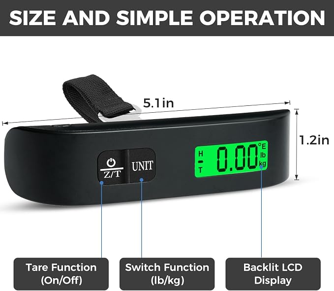 BAGAIL Digital Luggage Scale, 110lbs Hanging Baggage Scale with Backlit LCD Display, Portable Suitcase Weighing Scale, Travel Luggage Weight Scale with Hook, Strong Straps for Travelers - Image 2