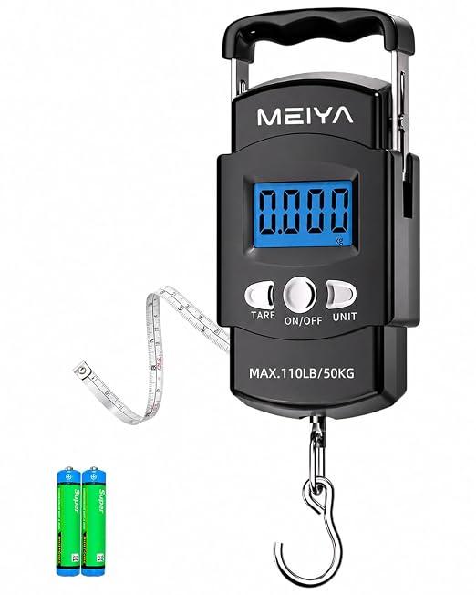 MEIYA Digital Fish Scale & Fishing Scale with Comfortable Handle - 110lb/50kg High-Accuracy Fishing Gear, Professional Fishing Gifts for Men, Comfort-Grip Hanging Scale for Large Fish, Luggage by MEIYA