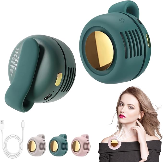 Portable Silent Mini Bladeless Electric Fan, Mini Whirlwind Fan for Waist Clip Fan, 3 Speeds Hands-Free Neck Fan,Suitable for Outdoor & Travel & Office, Travel Accessories, Gift (Green) by Unknown