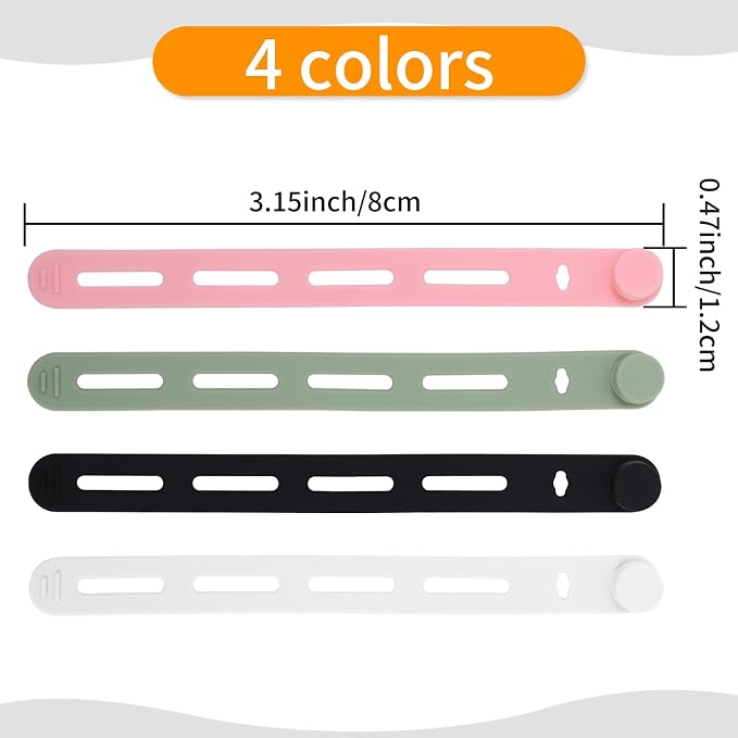 Indistar 10-Pack Reusable Silicone Cable Ties, High-Elasticity Wire Earphone Cord Organizer Fasteners, Home & Travel Charging Cable Storage Accessories - Image 2