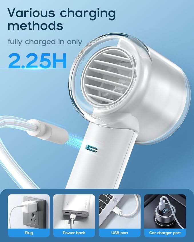 EasyAcc Handheld Turbo Fan with Built-in Battery, 5-Speed Strong Airflow, Up to 19H Runtime, 3-in-1 Personal Cooling Fan with Air Turbo Technology for Travel and Outdoor Work - Image 6