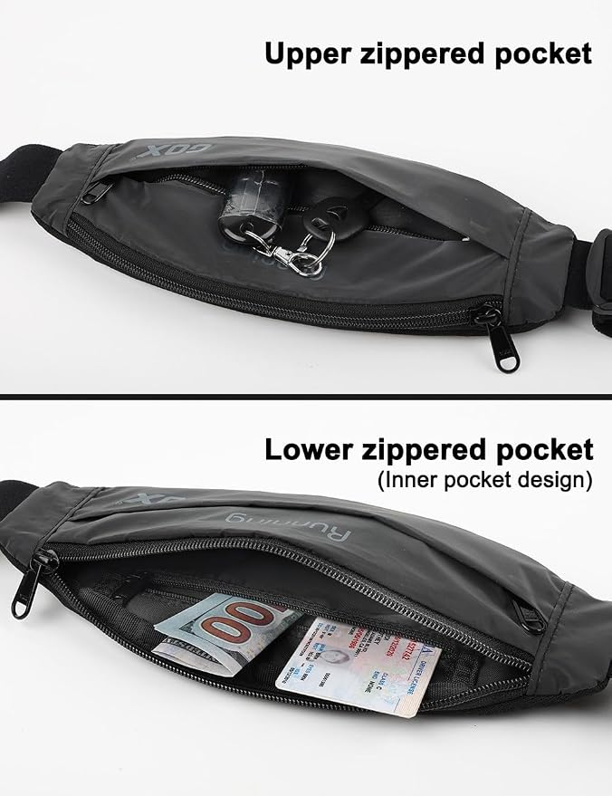 Gox Running Belt, Black | Slim Waist Pack for Phone Holder, Waterproof Athletic Pouch, For Men Women Running Gym Hiking, Small Cross Body Sling Bag - Image 4