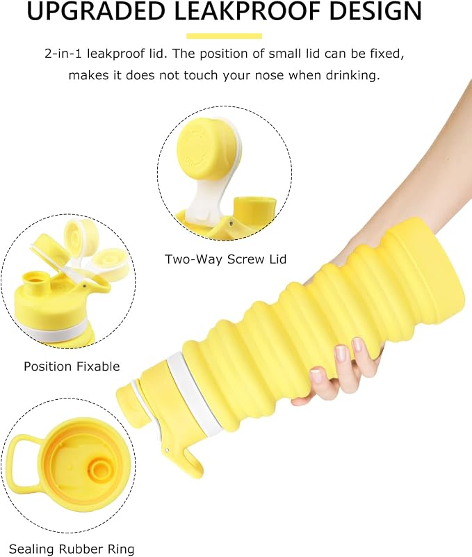 Nefeeko Collapsible Water Bottle, 26oz Silicone Foldable Water Bottles | Leakproof BPA Free Travel Water Bottles with Carabiner,Portable Sport Water Bottles for Camping,Hiking Outdoor Indoor Sport - Image 3