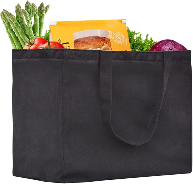 Heavy Duty Canvas Reusable Grocery Bags - 8.3 Gal Foldable Large Tote with Handles, Holds 60 lbs & Washable Eco-friendly Bags with 5 Pockets by CNaiyunpin