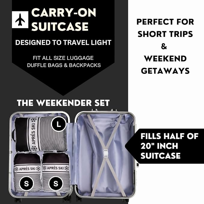 Apres Ski Packing Cubes Organizer Bags for Suitcase & Backpack, Compression Packing Cubes for Travel, Lightweight Luggage Organizers, Travel Cubes, Vacation Essentials, 3pc Set, Black Apres Ski - Image 2