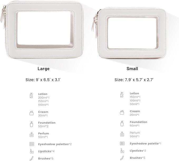 Aveniee Clear Makeup Bag Organizer,Large Travel Toiletry Bag for Women, Waterproof Cosmetic Pouch with Zippers,Car Organizers and Storage Case for Accessories,White - Image 3