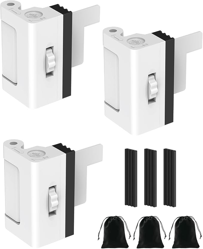 Portable Door Reinforcement Lock for Travel & Home, No Screws Instant Install Safety Lock for Inward Swing Front Door, Hotel, Apartment - Extra Latch from Inside Withstand 800lbs (White-3PCS) by AnobeyiHardware