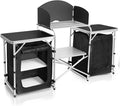 CampLand Folding Camping Kitchen Table with Windscreen,Portable Outdoor Cooking Station with Storage Cabinet & Side Tables Heavy Duty Camp Cook Station for Camping & BBQ (Black2cabinet) by CampLand