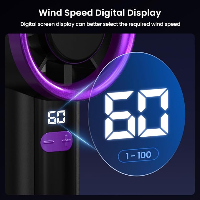 Handheld Fan Rechargeable, Mini Portable Hand Fan with 6 Speeds, USB-C Personal Fan with LED Display & Phone Stand, 12H Battery Travel Fan for Office, Makeup, Outdoor - Image 3