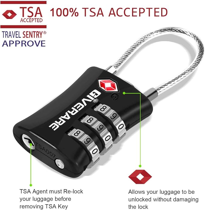 2 Pack TSA Approved Luggage Locks, Cable Suitcase Travel Lock Alloy, Set Your Own Combination Metal Zipper Padlock, 3-Digit Long Shackle Padlocks for Gym Locker, Golf Bag, Case Anti Theft-Black - Image 4