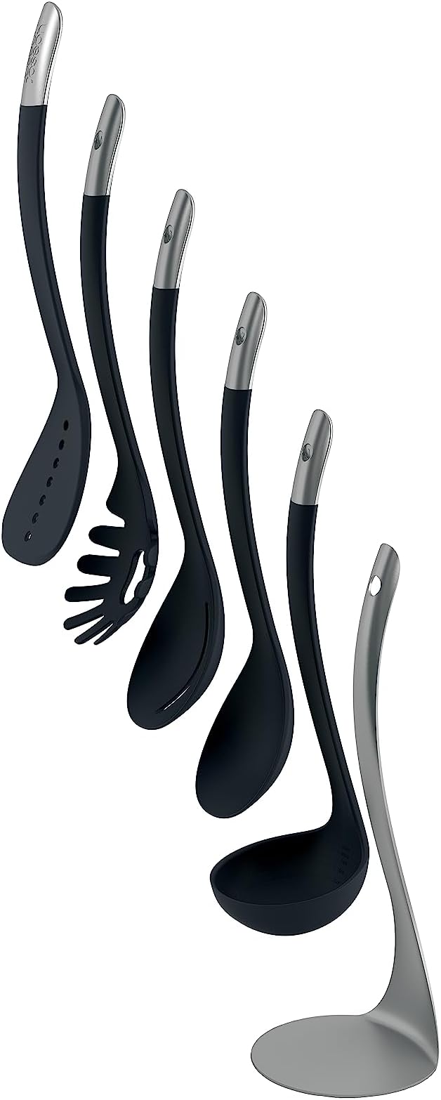 Joseph Joseph Nest 5 Compact Stacking Utensils kitchen tool set with magnetic storage stand, organization, dishwasher safe - Dark Gray/Stainless Steel - Image 4