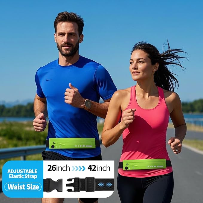 USHAKE Slim Running Belt for Women Men-Runners Phone Holder Fanny Pack, Adjustable, Bounce Free Waist Pouch bag for Workout, Money Belt, Run Gear Accessories Neo Green - Image 2