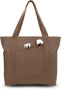 TOPDesign 3-Pack Canvas Tote Bags with an External Pocket, Reusable Grocery Shopping Bags, Top Zipper Closure, Daily Essentials (Brown) by TOPDesign