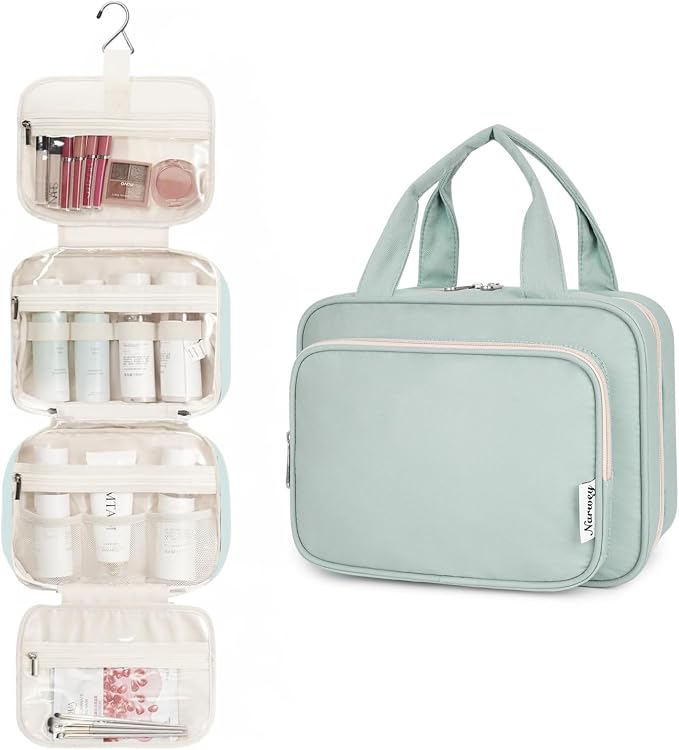 Narwey Hanging Toiletry Bag for Women Travel Makeup Bag Organizer Toiletries Bag for Travel Size Essentials Accessories Cosmetics (Mint Green (Medium)) - Image 2