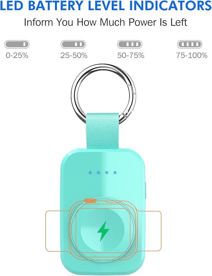 Portable Charger for Apple Watch,Travel Keychain iWatch Wireless Power Bank | Compact Magnetic Charging, 1000mAh Battery,On The Go Power, Travel Essential,for iWatch Series 11/10/9/8/7/6/5/4/3/2/SE/Ultra - Image 3