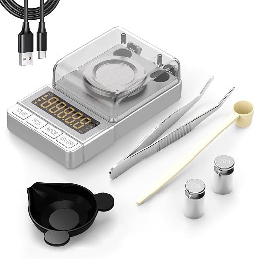 Silver Milligram Scale 100g/0.001g, Digital Mg Powder Scale for Gold | Mg Scale with 20g Calibration Weight and Accessories, Silver Powder Scale for Reloading by Maxusprecisionscale