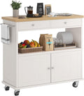 knoworld Rolling Kitchen Island with Storage Cabinet, 35.4'' Width Kitchen Cart, 2 Drawers Island Table, Portable Mobile Kitchen Island with Towel Rack, Wood Top and Lockable Wheels, White by KNOWORLD
