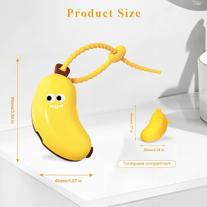 Banana Toothbrush Case, 2 Pack Portable Travel Toothbrush Holder with Silicone Paste Dispenser, Hanging Toiletry Organizer for Travel, Camping, Outdoor (Yellow) - Image 6