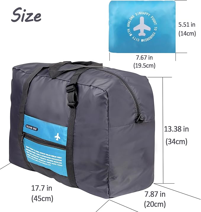 Travel Bag Spirit Airlines Personal Item Bag 18x14x8 Foldable Travel Duffel Bag Tote Carry on Luggage Duffle Overnight for Women and Men (Blue) - Image 2