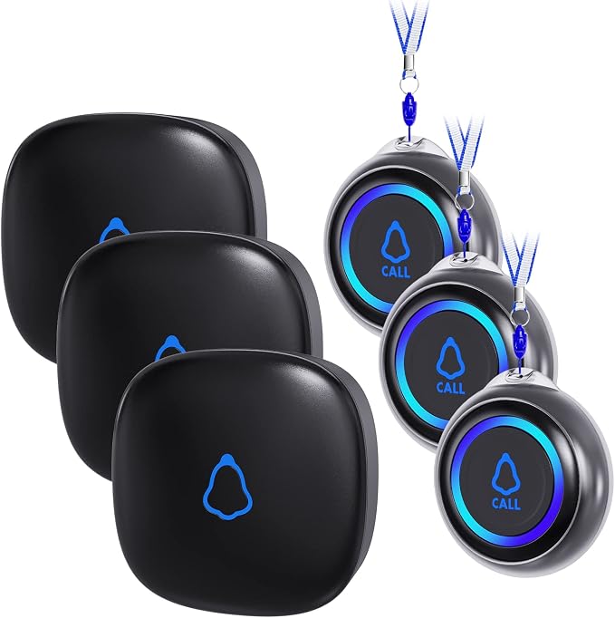 Wireless Caregiver Pager, 3 Call Buttons + 3 Receivers for Elderly at Home | Medical Life Alert System for Seniors/Kids, SOS Emergency Panic Call Bell, Nurse Calling/Patient Assistance Help Buzzer Alarm by stechro