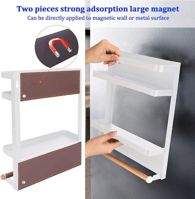 Magnetic Spice Rack for Refrigerator White Magnetic Paper Towel Holder for fridge Magnetic Shelf Magnetic Shelves Fridge Magnet Organizer Spice Rack Kitchen Organization Kitchen Storage - Image 4
