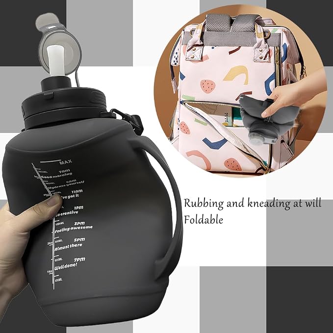 64oz Collapsible Silicone Water Bottle with Straw, BPA-Free, Foldable Travel Bottle Portable for Gym, Hiking, Camping (Black) - Image 6
