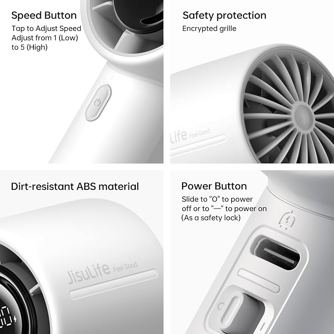 JISULIFE Handheld Turbo Fan Life10S, 28H Max Runtime, Strong Wind, Gray | For Travel, Beach & Concerts, Ultra-Quiet, 5000mAh Rechargeable Portable Fan, Powerful Cool Airflow, Gift for Women & Men - Image 8
