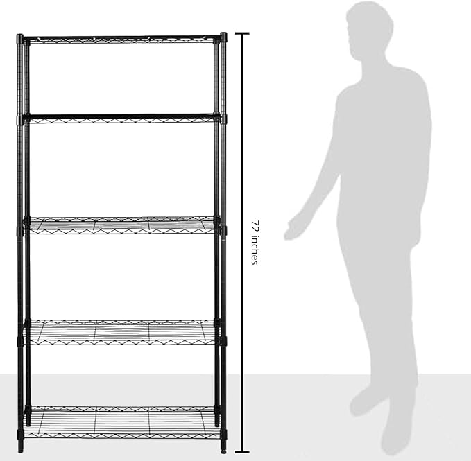 Amazon Basics 5-Shelf Adjustable Heavy Duty Steel Wire Storage Shelves for Garage, Kitchen, Easy Assembly, 36" x 14" x 72", Black - Image 7
