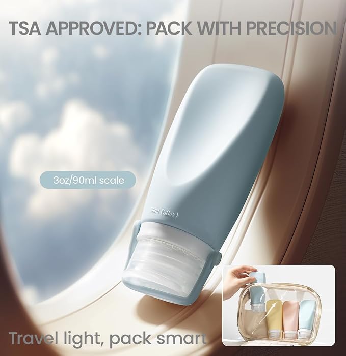 Silicone Travel Bottles for Toiletries, TSA Approved Size 2oz | Ultrasonic, Leak-Proof, Squeezable, Refillable, Sets with Labels, For toiletries, Silicone - Image 6