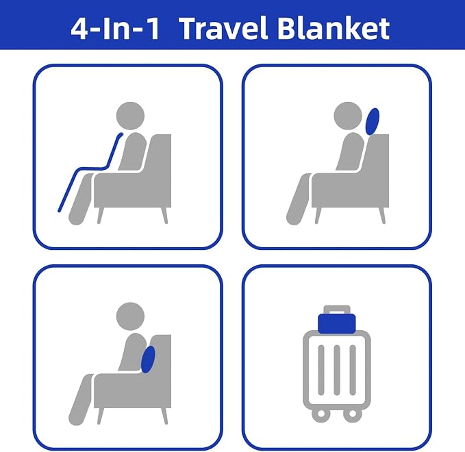 Travel Blanket Pillow, Soft Airplane Blanket 2-in-1, Travel Blanket Airplane Compact with Bag, Travel Essentials Accessories for Plane and Car,60x40 Navy - Image 7