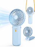Portable Mini Fan, Quiet Foldable Fan with Lanyard | 4 Speeds, 15H Rechargeable Battery, Portable Pan for Travel, Home, Office, Outdoor, Makeup, Women, Men, Blue by Unknown