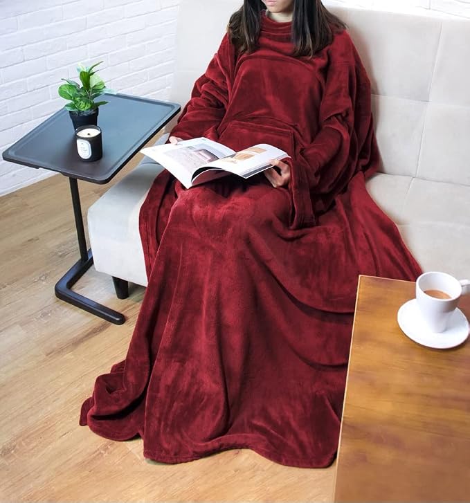 PAVILIA Blanket with Sleeves for Adult Women Men, Soft Warm Wearable Blanket Fleece Wrap Throw, Robe Blanket Gift - Image 8