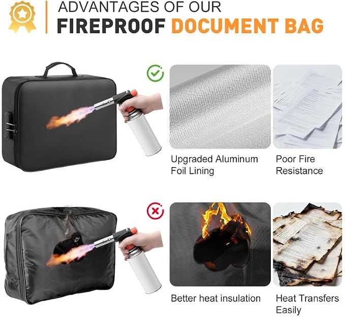Kanhiro Fireproof Document Box with Lock - Upgraded Waterproof Fireproof Document Bag, Important Document Organizer, Fire Proof Safe for Home Documents, Passport, Laptop, Certificates - Image 3