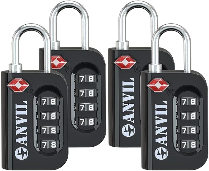 ANVIL TSA Approved Luggage Lock - 4 Digit Combination, 10,000 Combinations, Easy-Read Password Window, Travel Lock for Suitcases, Backpacks, Gym & Student Lockers, Baggage by ANVIL