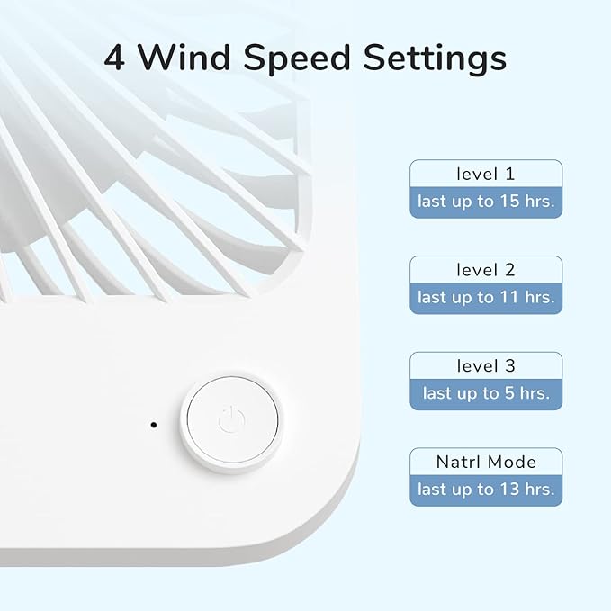 JISULIFE Desk Fan Battery Rechargeable, 180°Foldable Portable Personal Fan | 4500mAh Long-lasting Battery, 4 Speeds Adjustable for Home Office Travel Outdoor Gifts for Women Men-White - Image 7