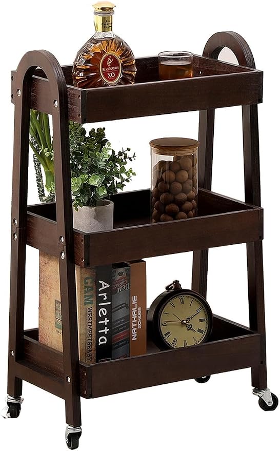 3 Tier Rolling Craft Cart Slim Rolling Storage Cart Wooden Cart on Wheels Bathroom Organizer Rolling Utility Cart Mobile Shelving Unit for Kitchen Bathroom Laundry Narrow Places (Black) by ONEPTY