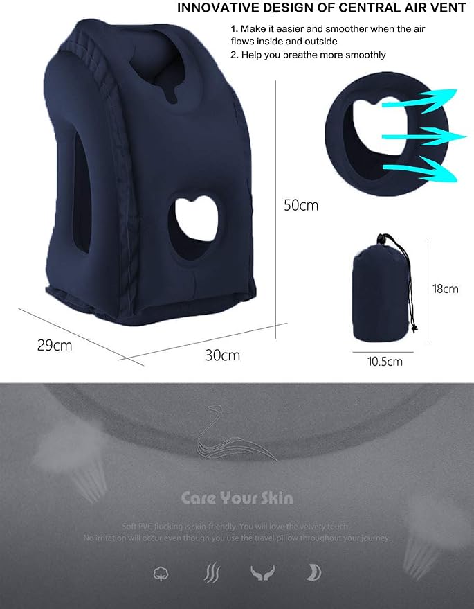 Inflatable Travel Pillow for Airplane, Inflatable Neck Air Pillow for Sleeping(Blue) - Image 6