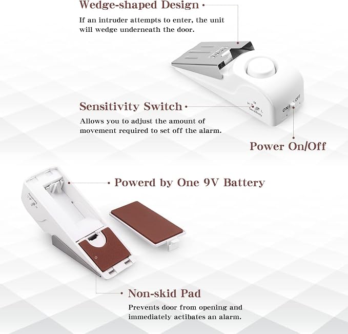 EMDMAK Door Stop Alarm with 120DB Siren Door Stop for Home & Travel (White) (Pack of 3) - Image 2