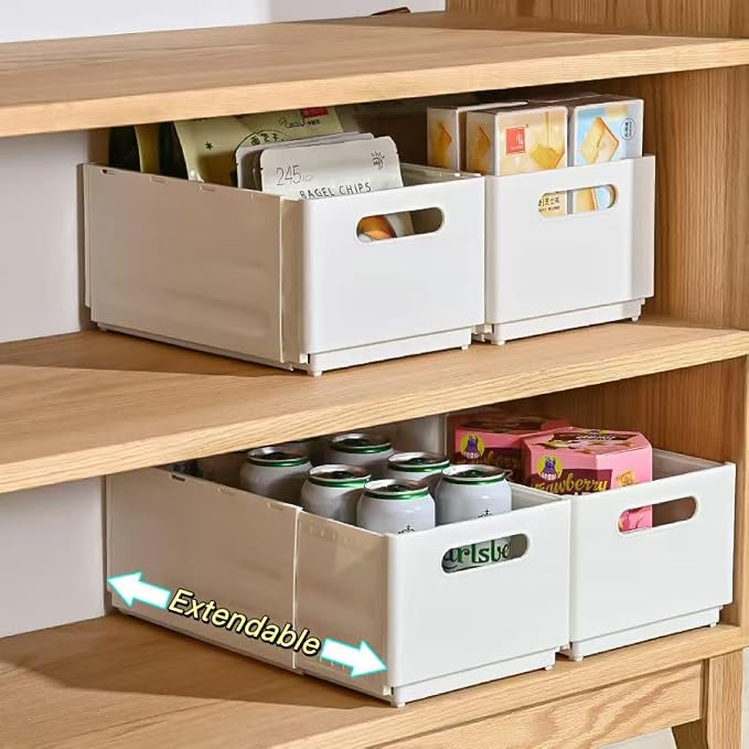 2 Pack Expandable Plastic Storage Boxes, Multi-Purpose Folding Organizer, Drawer Storage Divider For Bedroom, Kitchen And Snack Storage (XL) - Image 2