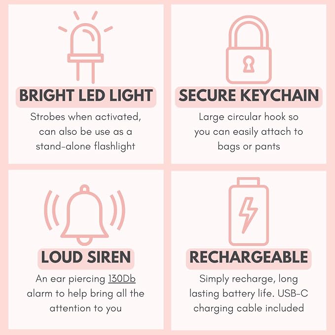 Securityman Personal Safety Alarm for Women | Self Defense Keychain (Loudest 130dB Siren and SOS Strobe Light) Everyday Security Personal Alarm Protection Device (Pink) - Image 4