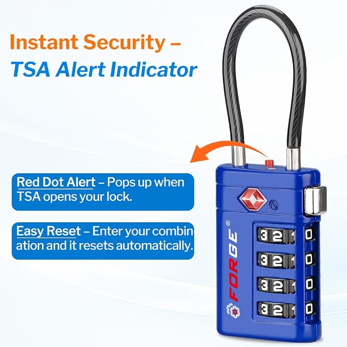 Forge TSA Approved Luggage Locks 4 Digit Combination TSA Travel Locks with TSA008, Open Alert Indicator, Zinc Alloy Body for Luggage, Suitcase, Backpack, and More. Blue 4 Locks. - Image 4