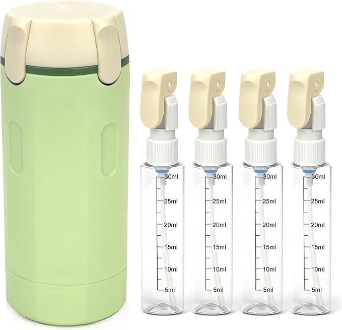 4 in 1 Travel Dispenser,4 Pack 30ML Travel Bottles for Toiletries,Refillable, Leak Proof and Portable,Suitable for Storing Shampoo, Shower Gel, Suitable for Travel, Camping (Green) by Unknown
