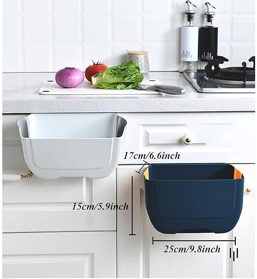 Hanging Folding Mini Trash Can for Kitchen Cabinet Door, Small Collapsible Garbage Bin Under Sink,Wall Mounted Folding Waste Bin- Mini Garbage Container for Cabinet/Bedroom/Bathroom 3L (Blue Yellow) - Image 4