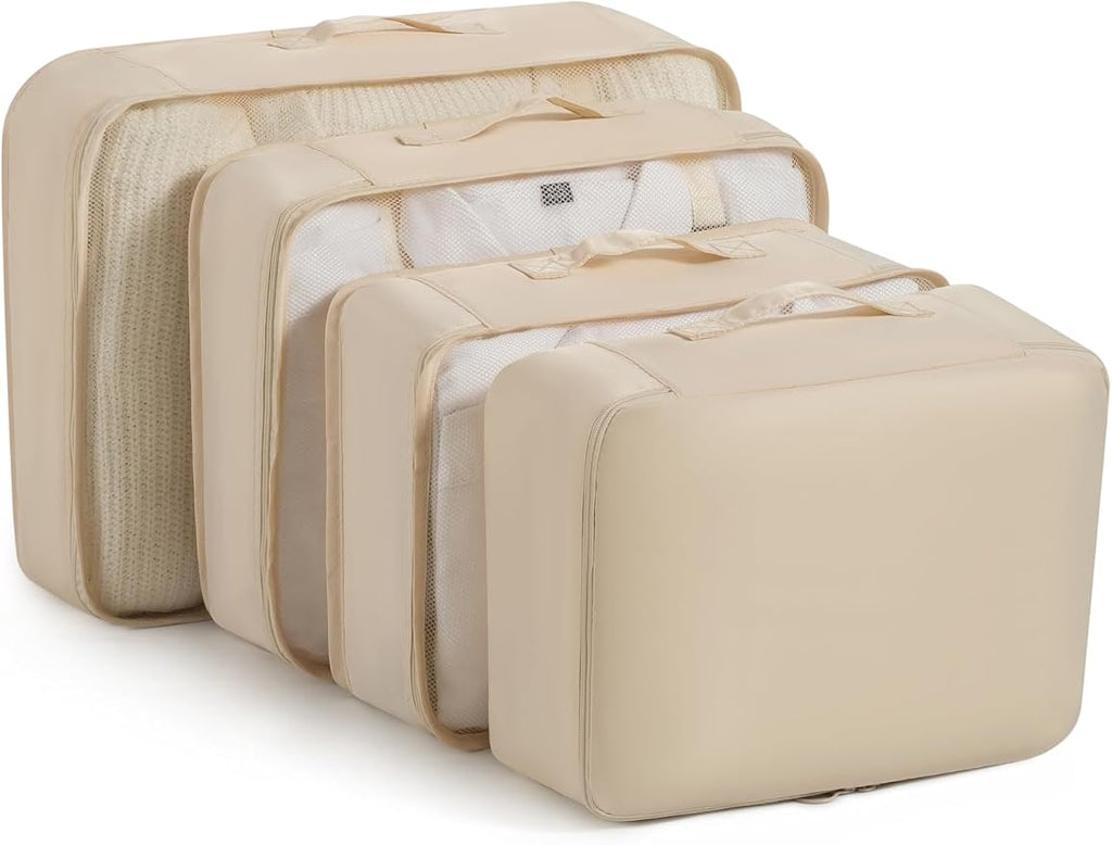 Travel Packing Cubes 7-Set, Luggage Organizer Bags for Clothes, Storage for Travel Accessories, Foldable for Cruise Carry-On Home, 3 Colors Grey/Korea Blue/Beige (Beige) - Image 2