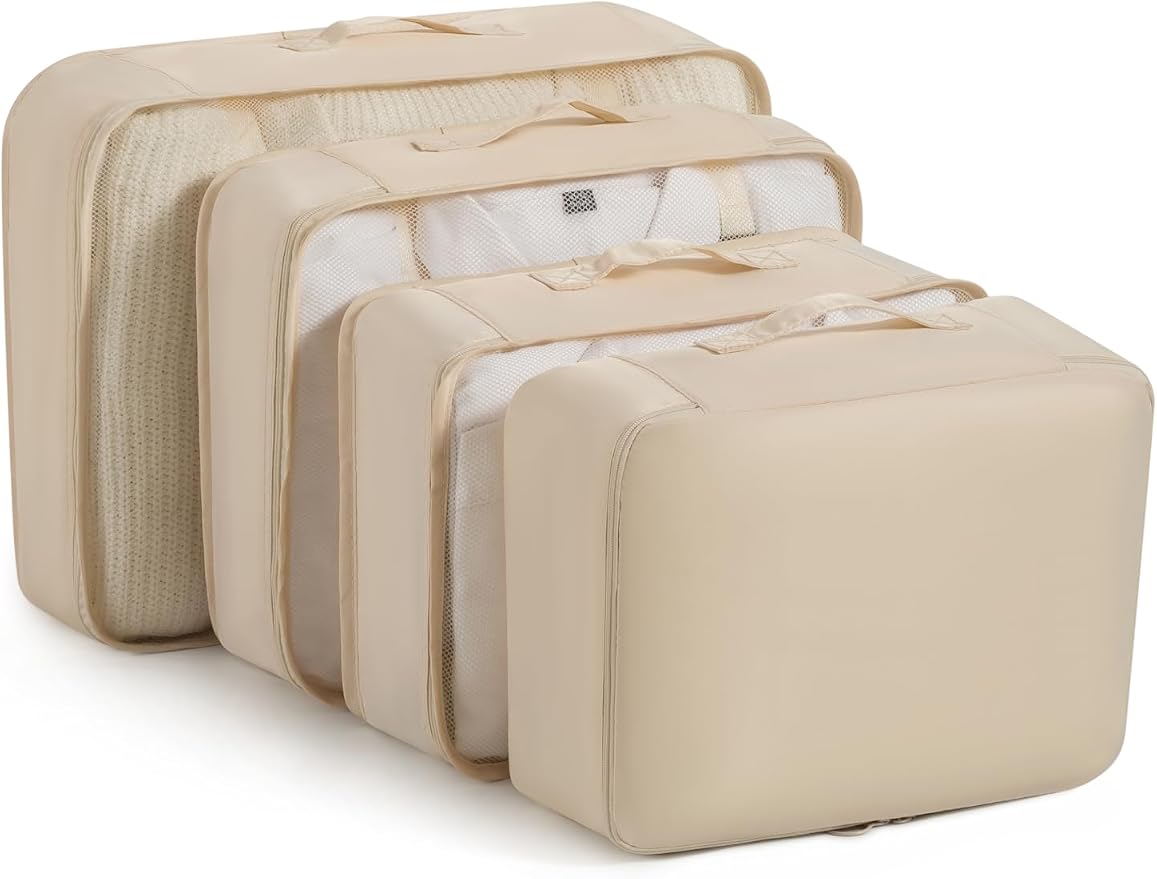 Travel Packing Cubes 7-Set, Luggage Organizer Bags for Clothes, Storage for Travel Accessories, Foldable for Cruise Carry-On Home, 3 Colors Grey/Korea Blue/Beige (Beige) - Image 2