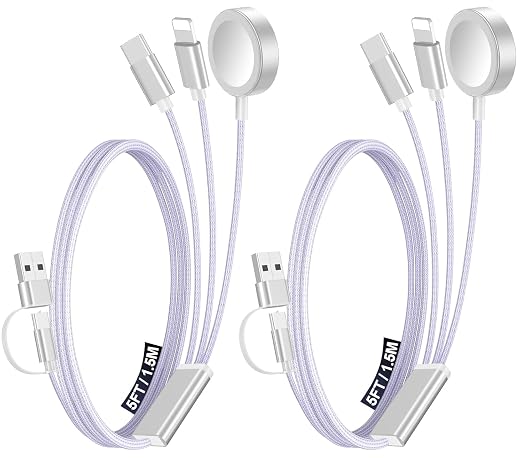 2Pack Travel Essentials for Apple Watch Charger,3-in-2 Multi Charging Cable | Cruise Vacation Camping Essentials for iPhone Charger,Type C/Lightning for iWatch,iPhone 17-12,Xbox Series X&S-5FT Purple by Accessoriesforphoneandelectricproducts