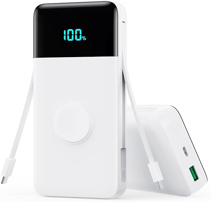 Portable Charger Power Bank 40800mAh with Built-in Cables,25W Fast Phone Charging Portable Battery Pack,5 Outputs Travel Essentials Outdoor External Battery for iPhone 17/16,Galaxy Android etc-White by LanLuk