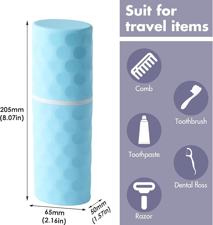 2Pcs Travel Toothbrush Case, Portable Travel Toothbrush Holder with Dot,Toothpaste Container for Home, Travel, Business, Camping, School, Couple 8.1x2.5x2 (Purple+Blue) - Image 3