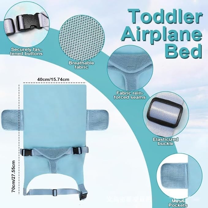 Toddler Airplane Bed, Blue, Baby Travel Essentials, 31 * 17 in | Portable Seat Extender Travel Bed for Kids, Soft Baby Travel Essentials for Flying, Long Flight Must Haves Footrest - Image 6