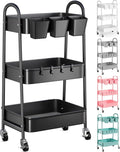 3 Tier Metal Rolling Cart with Lockable Wheels,Black Three Tiered Art Carts | Utility Storage Organizer Caddy on Wheels for Bathroom, Kitchen, Laundry, Garage, Office, Paint,Craft, Baby,Diaper,Snack,Book by Recximi